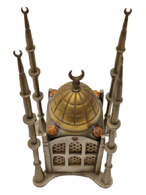 1960 EL YAPIM 4 MİNARELİ 12 ŞEREFELİ PİRİNC  CAMİ FİGÜR GECE LAMBASI