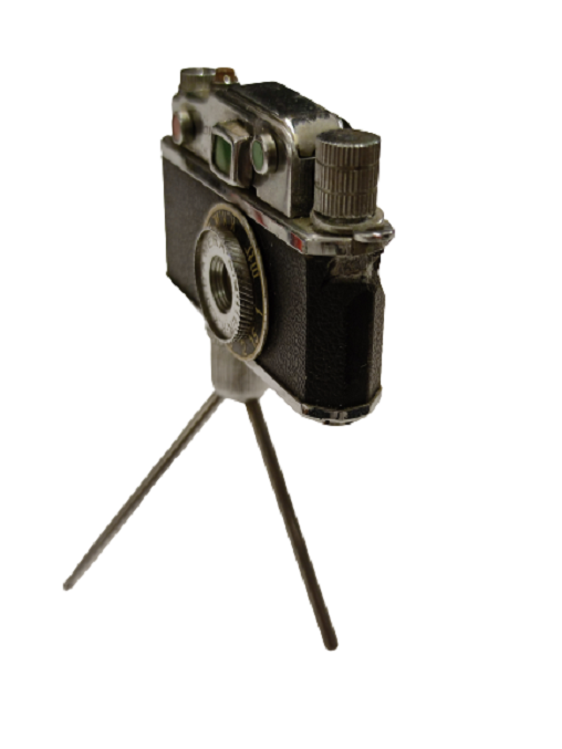 KKW PP 13449 MİNİ TRİPOT  AYAKLI OBJEKTİFLİ FOTOĞRAF MAKİNESİ ŞEKLİNDE MEKANİK TAŞLI GAZLI CAKMAK LİGHTER JAPAN 1948