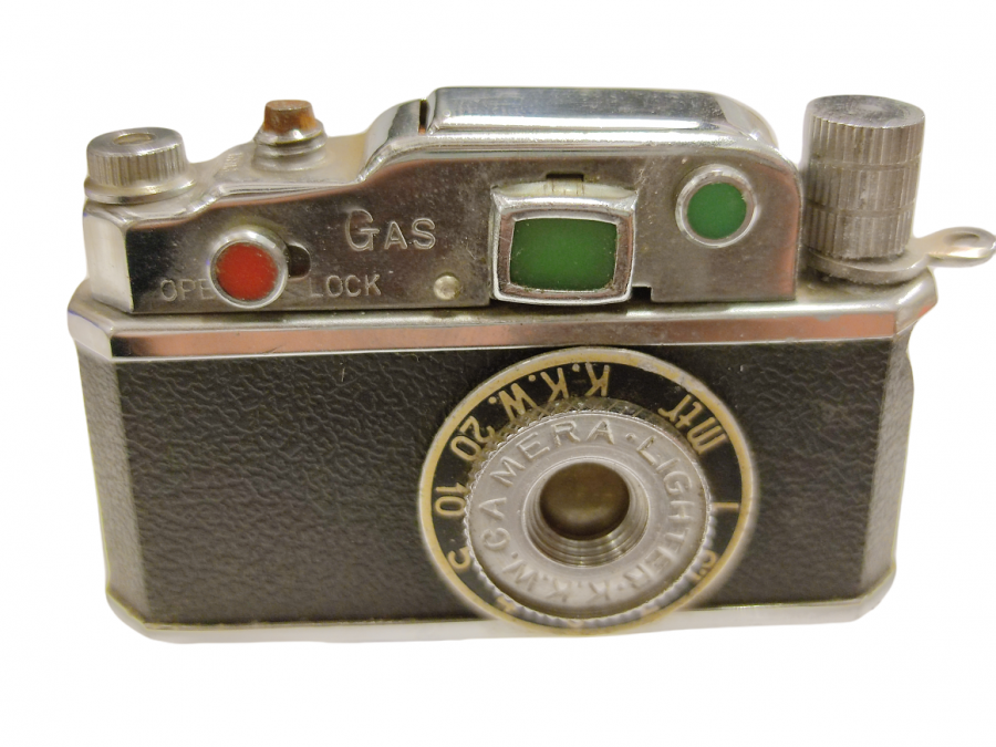 KKW PP 13449 MİNİ TRİPOT  AYAKLI OBJEKTİFLİ FOTOĞRAF MAKİNESİ ŞEKLİNDE MEKANİK TAŞLI GAZLI CAKMAK LİGHTER JAPAN 1948