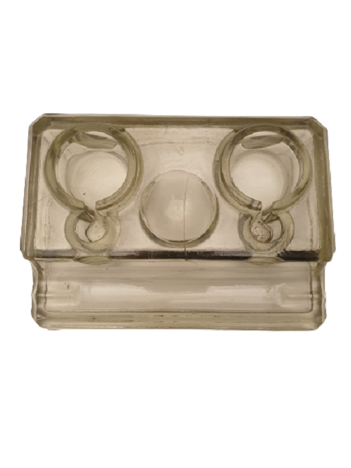 OSMANLI MASA ÜZERİ CİFT GÖZ AHŞAP DİVİTLİ CAM MUREKKEP YAZI HOKKA