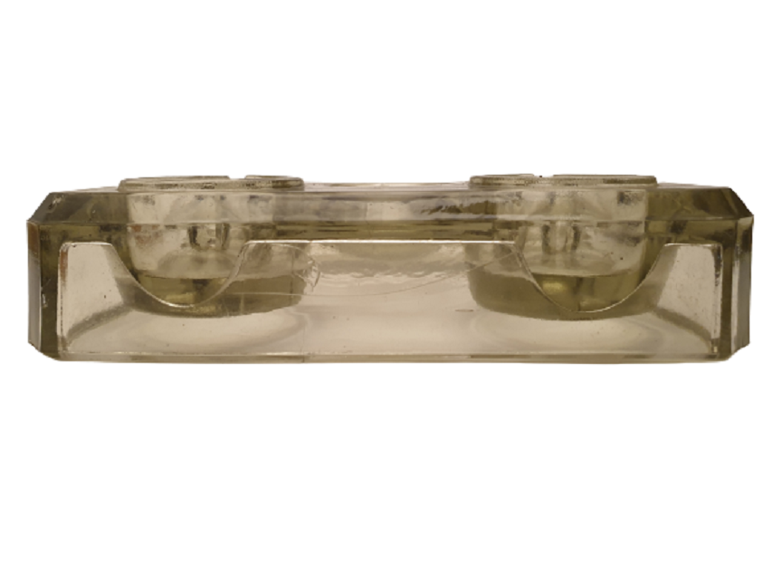 OSMANLI MASA ÜZERİ CİFT GÖZ AHŞAP DİVİTLİ CAM MUREKKEP YAZI HOKKA