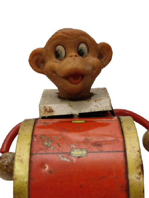 HAPPY DRUMMER KURMALI TENEKE TEKERLEKLİ YURUYEREK DAVUL ÇALAN MAYMUN OYUNCAK FİGÜR