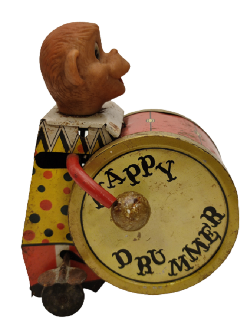 HAPPY DRUMMER KURMALI TENEKE TEKERLEKLİ YURUYEREK DAVUL ÇALAN MAYMUN OYUNCAK FİGÜR