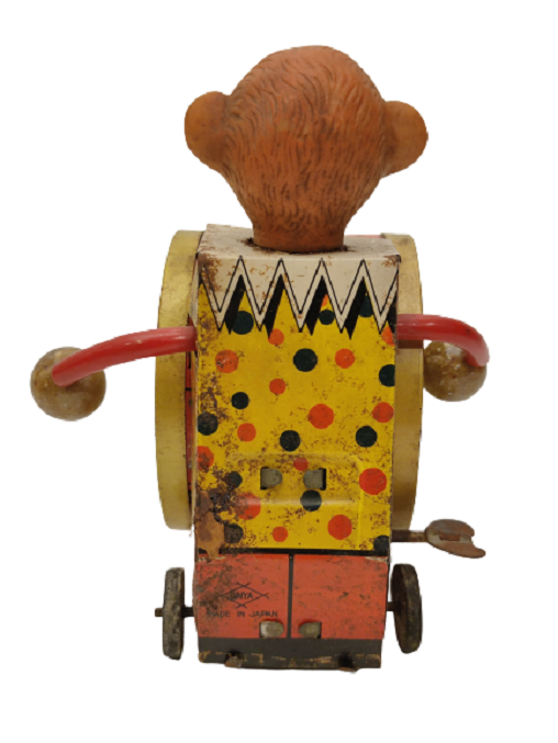 HAPPY DRUMMER KURMALI TENEKE TEKERLEKLİ YURUYEREK DAVUL ÇALAN MAYMUN OYUNCAK FİGÜR