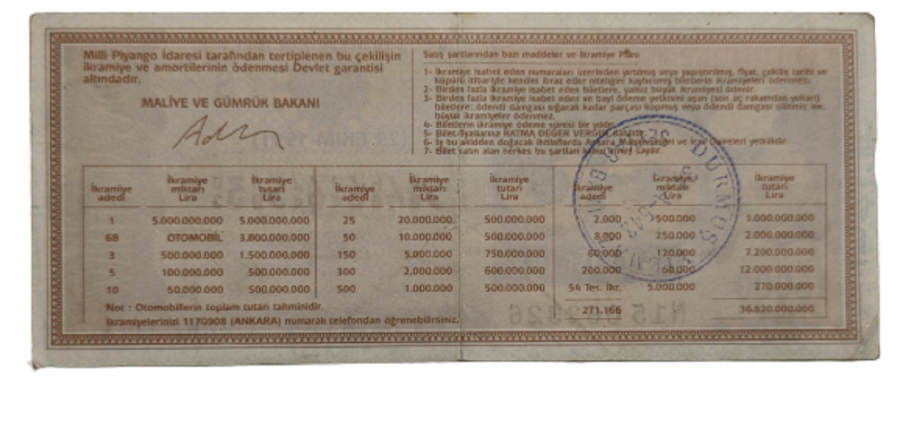 29 EKİM 1981 ÖZEL MİLLİ PİYANGO ÇEYREK BİLET