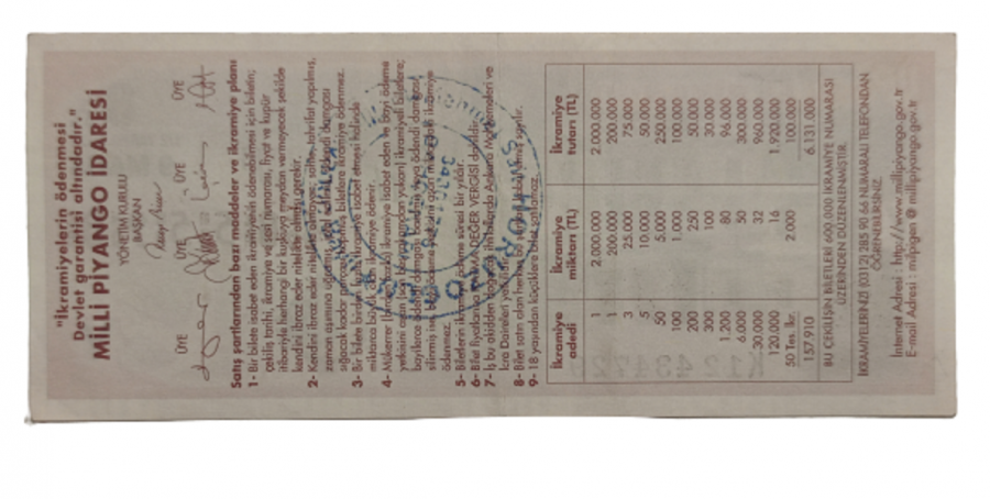 İZMİR ATATÜRK LİSESİ 25.YIL ÖZEL MİLLİ PİYANGO YARIM BİLET