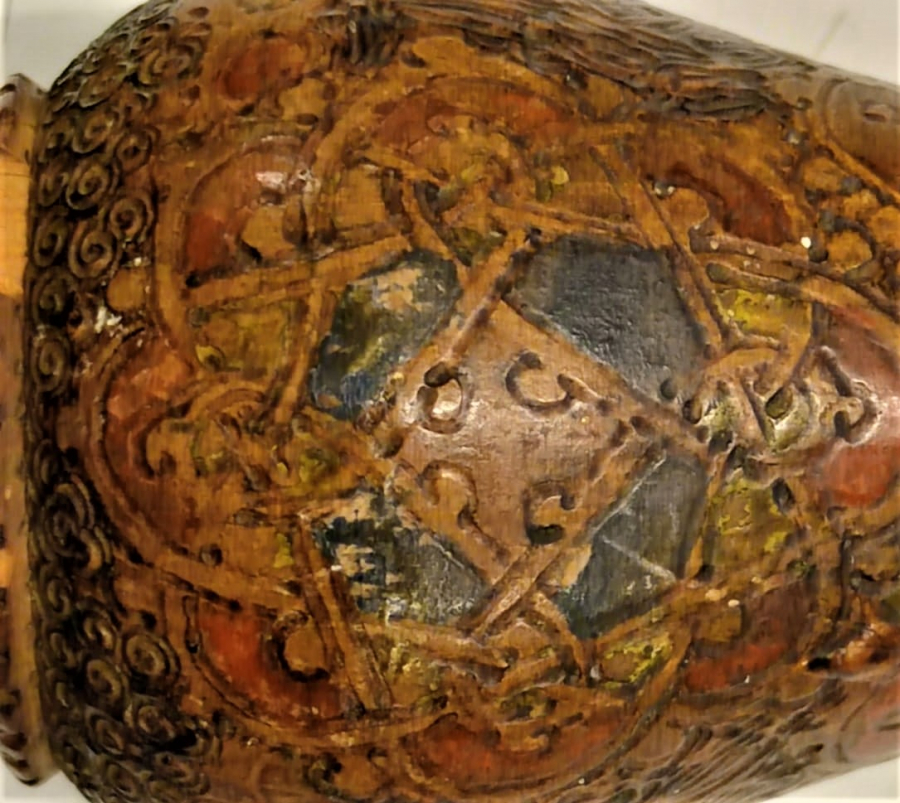 OSMANLI KOK BOYA EL YAPIM TEKKE İŞİ AHŞAP EL YAPIM MEVLEVİ SEMBOLLU VAZO 