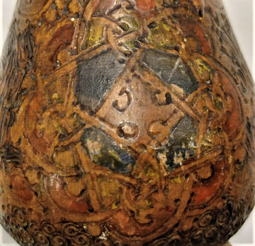 OSMANLI KOK BOYA EL YAPIM TEKKE İŞİ AHŞAP EL YAPIM MEVLEVİ SEMBOLLU VAZO 