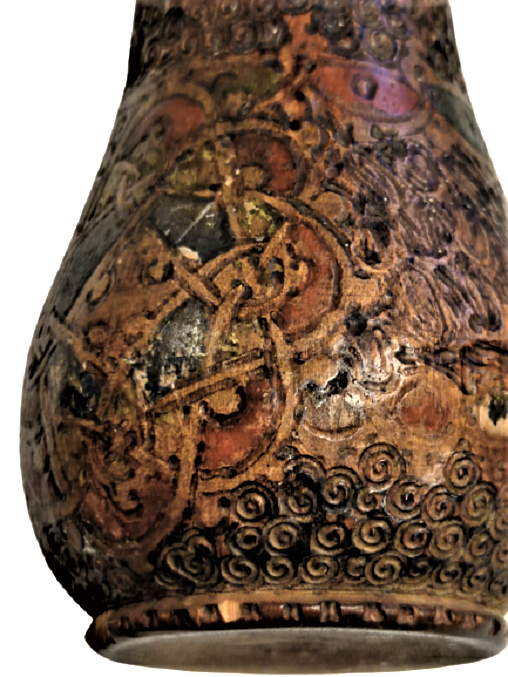 OSMANLI KOK BOYA EL YAPIM TEKKE İŞİ AHŞAP EL YAPIM MEVLEVİ SEMBOLLU VAZO 