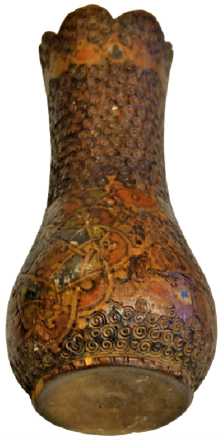 OSMANLI KOK BOYA EL YAPIM TEKKE İŞİ AHŞAP EL YAPIM MEVLEVİ SEMBOLLU VAZO 