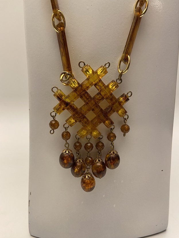 1960 ÖZEL TASARIM LUKSÖR BAL RENK RETRO KOLYE