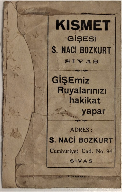 SİZDE KISMET GİŞESİNDEN BİLET ALIRSANIZ BENİM GİBİ SEVİNİRSİNİZ MİLLİ PİYANGO SERİ BİLET KOYMA ZARFI KISMET GİŞESİ S. NACİ BOZKURT SIVAS 