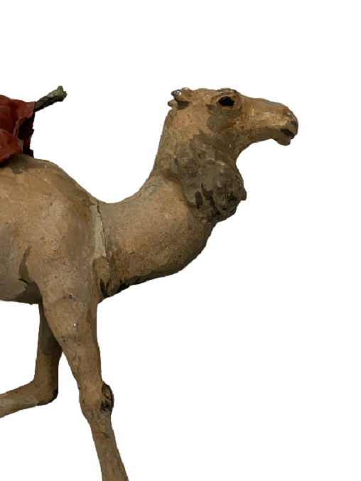 KURŞUN DÖKÜM EL BOYAMA HÖRGÜCLÜ EGER KUŞANMIŞ YÜRÜYEN DEVE FİGÜRÜ 