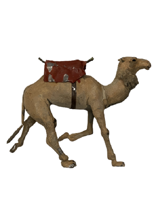 KURŞUN DÖKÜM EL BOYAMA HÖRGÜCLÜ EGER KUŞANMIŞ YÜRÜYEN DEVE FİGÜRÜ 