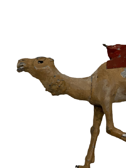 KURŞUN DÖKÜM EL BOYOMA HÖRGÜCLÜ EGER KUŞANMIŞ YÜRÜYEN DEVE FİGÜRÜ 