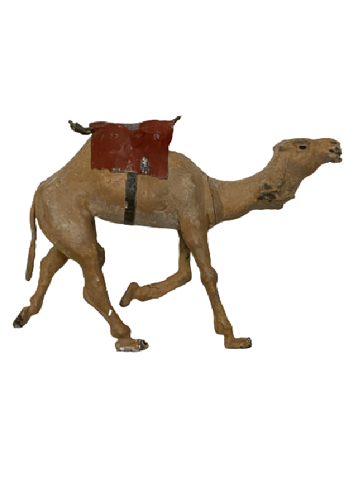 KURŞUN DÖKÜM EL BOYOMA HÖRGÜCLÜ EGER KUŞANMIŞ YÜRÜYEN DEVE FİGÜRÜ 