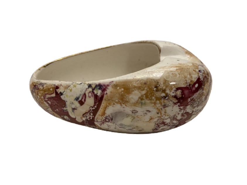 SÜMERBANK UFAK BOYDA BADEM ÜZERİ EL İLE  EBRU DALDIRMA BOYAMA PORSELEN KÜLLÜK 