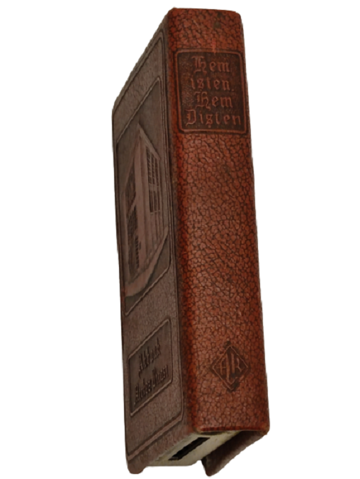 AKBANK MERKEZ BİNASI GÖRSELLİ KİTAP FORMUNDA ÜZERİ DERİ KAPLI SERİ NUMARALI YURT DIŞINDA YAPTIRILMIŞ KUMBARA