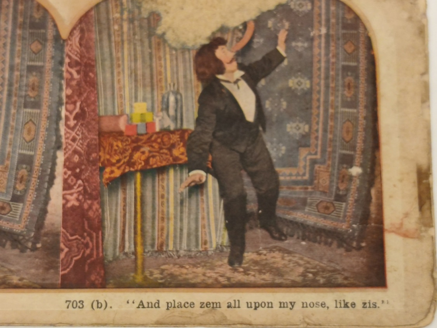 COPYRİGHT 1906 BY HERMAN KNUTZEN  STEREOSKOP RENKLİ CİZİM KART SİHİRBAZ KONULU