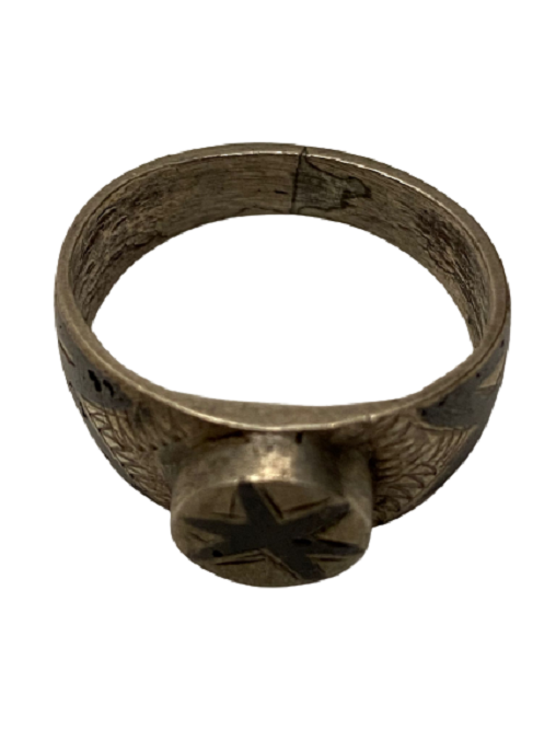 OSMANLI ÖZEL TASARIM ÜZERİ SAVATLI VE KALEM İŞLİ GÜMÜŞ DAVUT YILDIZI DESENLİ EL YAPIM TASARIM YÜZÜK