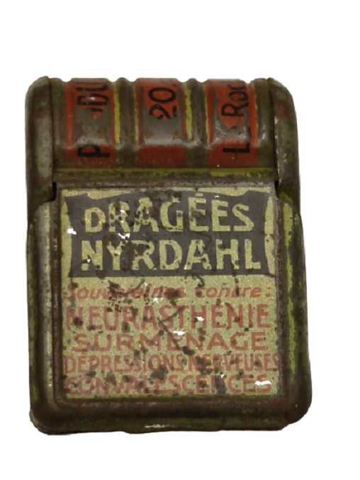 DRAGEES NYRDAHL IBOGAINE İLAÇ REKLAMLI TENEKE KAPAKLI KİBRİT KUTUSU