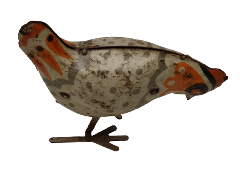 1960 KURMALI TENEKE MEKANİK ZIPLAYARAK GİDEN HOROZ OYUNCAK