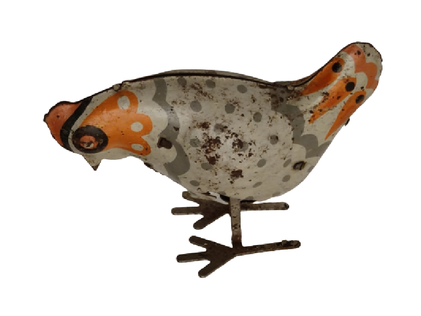 1960 KURMALI TENEKE MEKANİK ZIPLAYARAK GİDEN HOROZ OYUNCAK