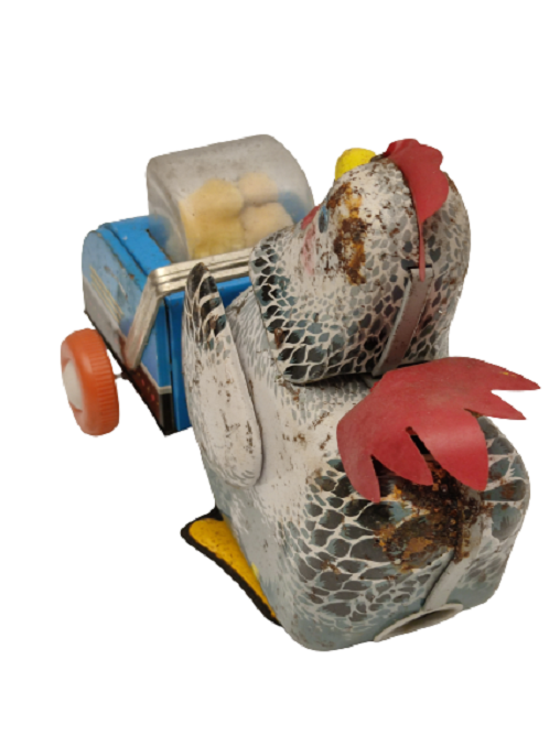 TENEKE BEBEK ARABASI  KULLANAN YUMURTLAYAN  TAVUK ŞEKLİNDE TENEKE PİLLİ OYUNCAK