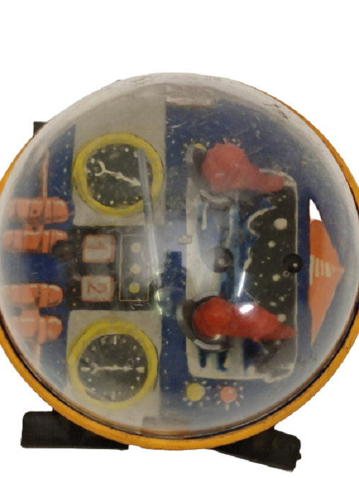 SSCB ESKİ SOVYET ZAMANI KURMALI TENEKE VE MİKA PLASTİK KARIŞIMI OYUNCAK FANUSLU AYAKLI UZAY ARACI