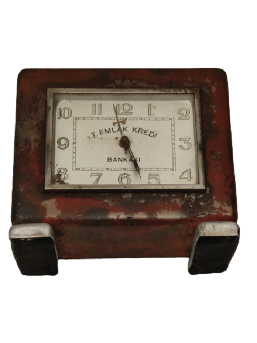 TÜRKİYE EMLAK KREDİ BANKASI MASA SAATİ MEKANİK KURMALI KUMBARA 