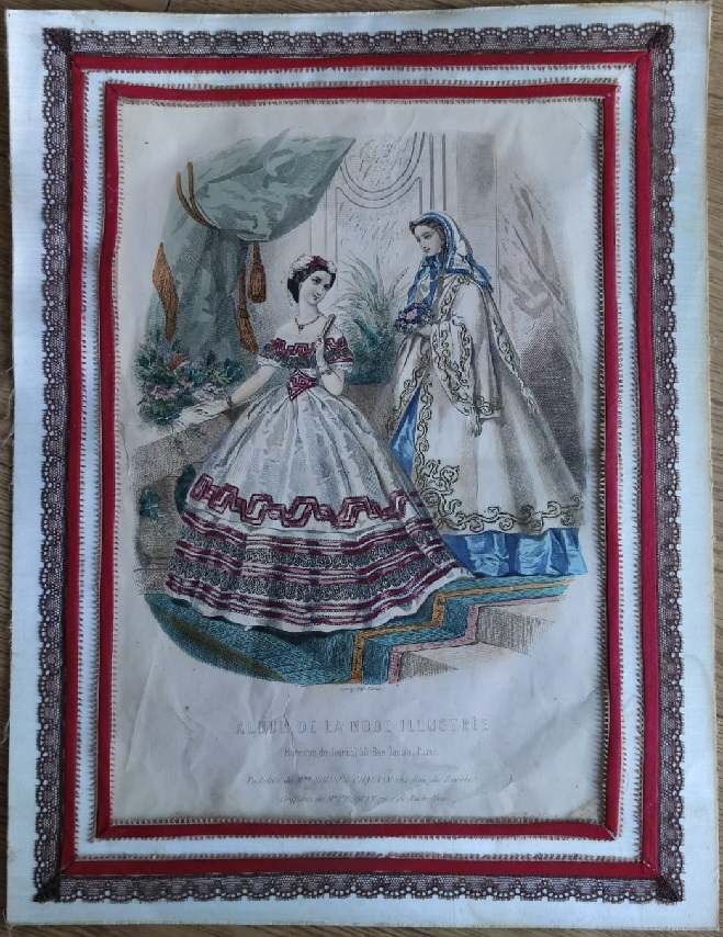 ALBUM DE LA MODE ILLUSTREE RENKLİ PASPARTULU GRAVÜR BASKI ORJİNAL