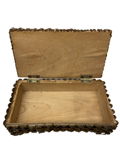 AHŞAP KOZALAK KABUĞU EL YAPIM EL İŞLEMELİ KAPAKLI MÜCEVHER KUTUSU