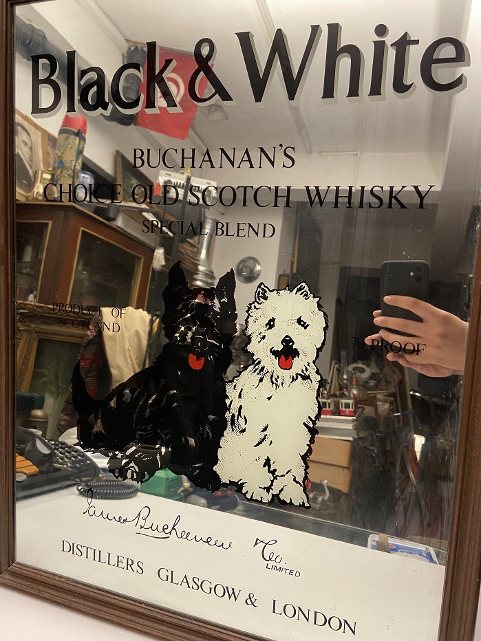 BLACK & WHİTE BUCHANAN'S CHOICE OLD SCOTCH WHISKEY MİRROR ADVERTİSEMENT CAM ALTI AYNALI REKLAM TABELASI  