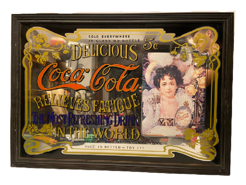 DELICIOUS COCA COLA RELIEVES FATIGUE THE MOST REFRESHING DRINK IN THE WORLD MİRROR ADVERTİSEMENT CAM ALTI AYNALI COCA COLA REKLAM TABELASI 