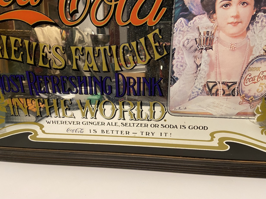 DELICIOUS COCA COLA RELIEVES FATIGUE THE MOST REFRESHING DRINK IN THE WORLD MİRROR ADVERTİSEMENT CAM ALTI AYNALI COCA COLA REKLAM TABELASI 