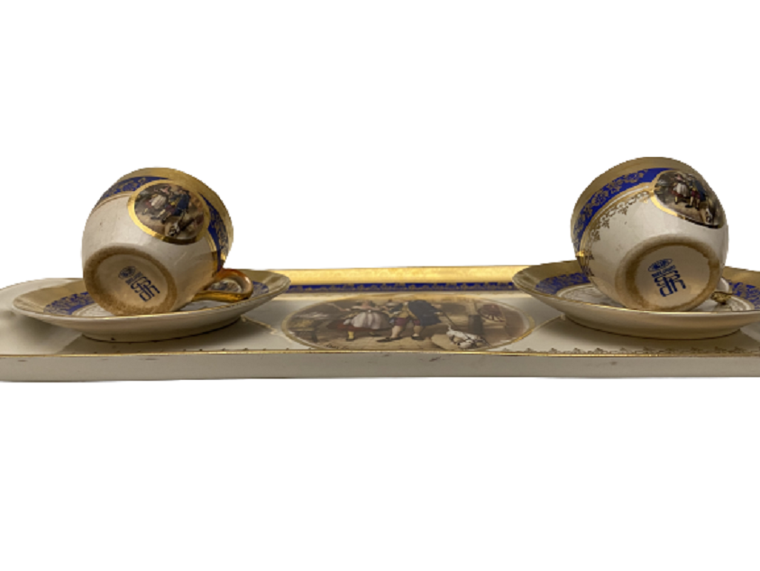 SÜMERBANK EL BOYAMA KENARLARI ALTIN CEKME YALDIZ PORSELEN ÇİFT KİŞİLİK KAHVE TAKIMI