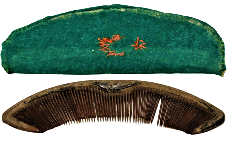 OSMANLI ORJINAL TEKKE İŞİ DERVİŞ SAKAL TARAGI KEMİKTEN EL İŞİ AY YILDIZ İŞLEMELİ YEŞİL BEZ KILIFINDA 