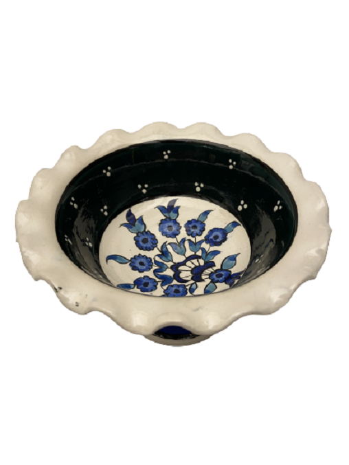 EL BOYAMA ÜZERİ VE İÇİ OSMANLI KARANFİL ÇİÇEK İŞLEMELİ KUTAHYA  KASE