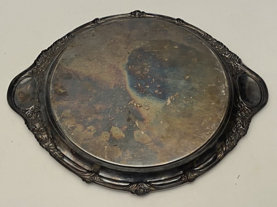 FIRANSIZ KULPLU GÜMÜŞ KAPLAMA ÜZERİ İŞLEMELİ GELİN KAHVE SUNUM SERVİS TEPSİSİ