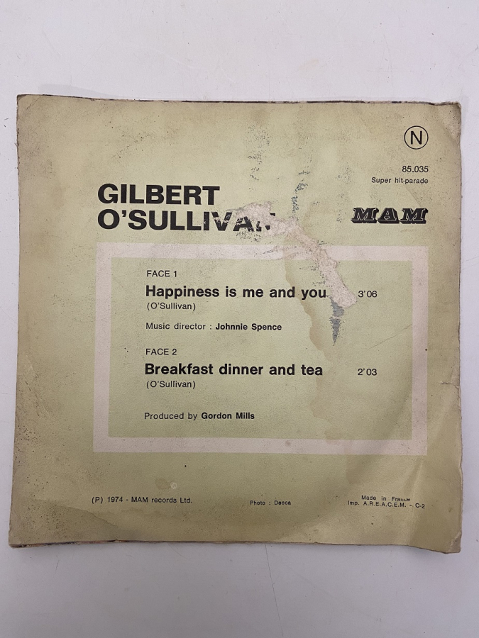 GİLBERT O'SULLİVAN HAPPINESS IS ME AND YOU - BREAKFAST DINNER AND TEA 45 LİK KUTULU YABANCI PLAK