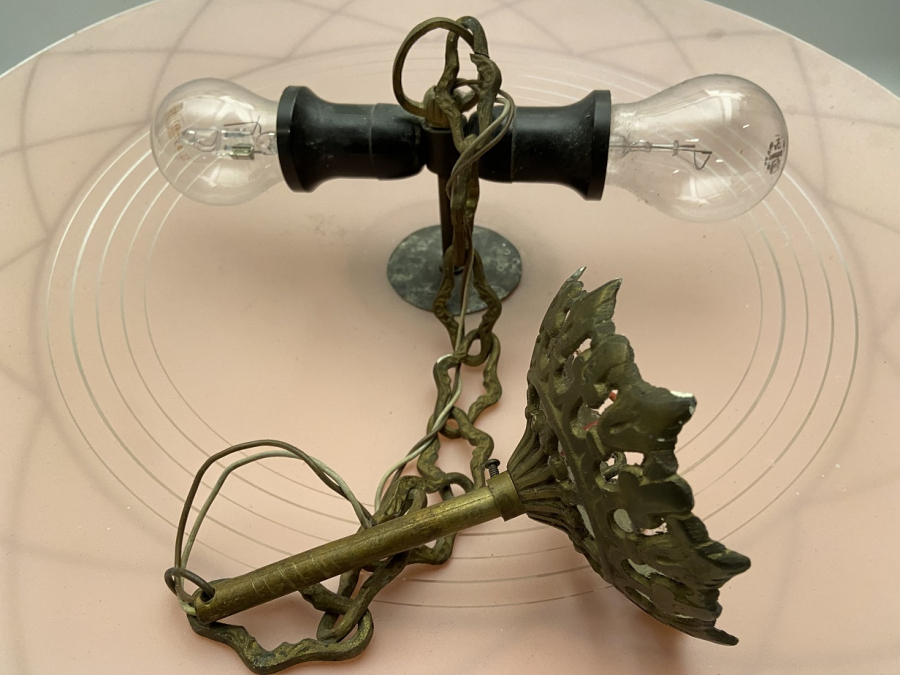 BÜYÜK BOY PEMBE CAM PİRİNÇ ASKILI ÇİFT DUY  AMPULLÜ TAVAN AVİZE