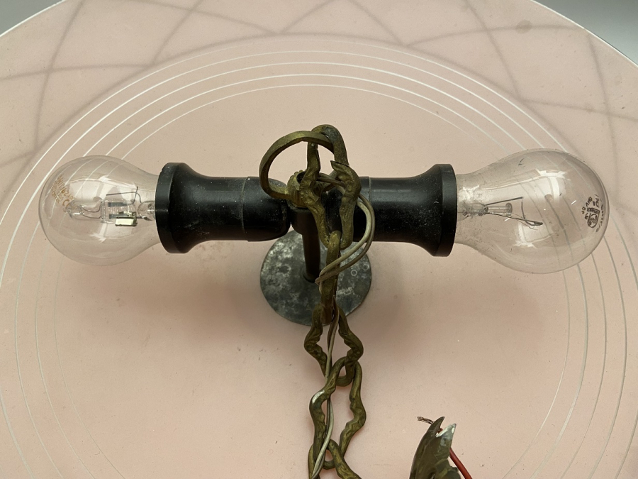 BÜYÜK BOY PEMBE CAM PİRİNÇ ASKILI ÇİFT DUY  AMPULLÜ TAVAN AVİZE