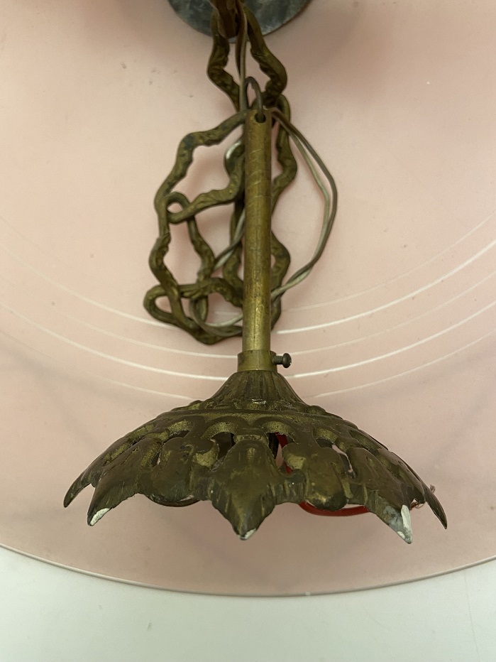 BÜYÜK BOY PEMBE CAM PİRİNÇ ASKILI ÇİFT DUY  AMPULLÜ TAVAN AVİZE