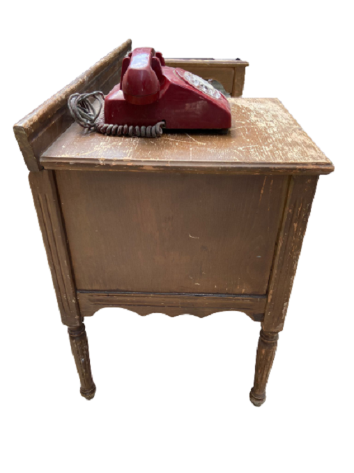 VİNTAGE AHŞAP MASİF DEKORATİF OTURMALI TELEFON GÖRÜŞME SEHBASI MASASI