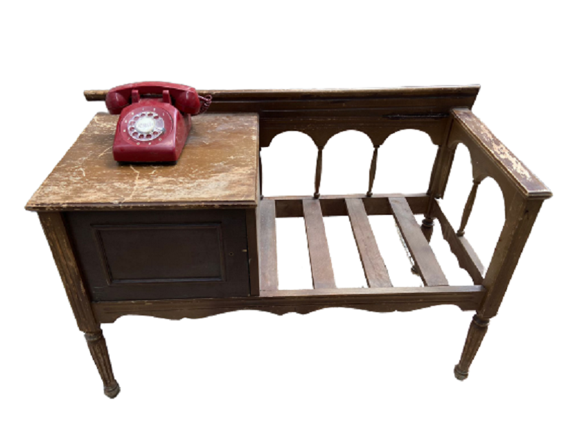 VİNTAGE AHŞAP MASİF DEKORATİF OTURMALI TELEFON GÖRÜŞME SEHBASI MASASI