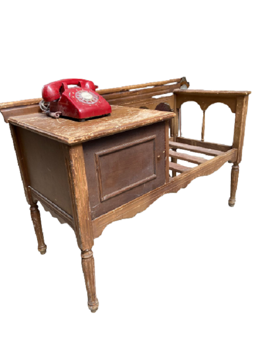 VİNTAGE AHŞAP MASİF DEKORATİF OTURMALI TELEFON GÖRÜŞME SEHBASI MASASI