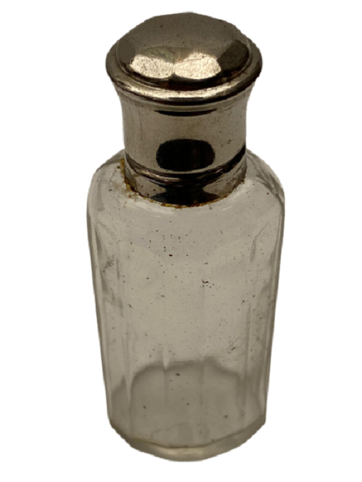 1930 METAL KAPAKLI VE MANTAR TIPALI CAM KOKU PARFUM ŞİŞESİ CANTA İCİN