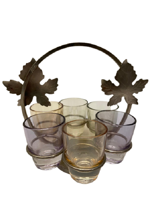 6 LI METAL YAPRAKLI TAŞIMA STANDLI SERVİS BARDAKLARI