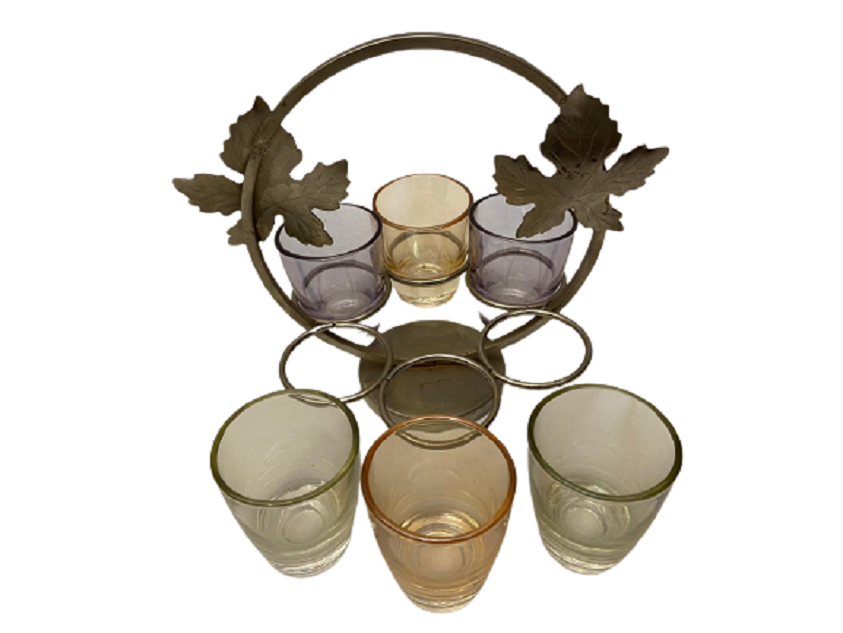 6 LI METAL YAPRAKLI TAŞIMA STANDLI SERVİS BARDAKLARI