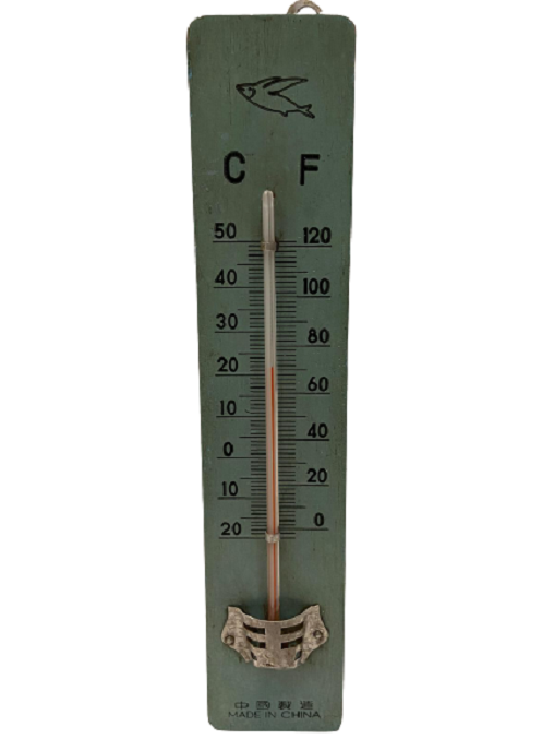 1950 AHŞAP ÜZERİNE CAM ÇUBUK KIRMIZI SIVI CIVALI TERMOMETRE